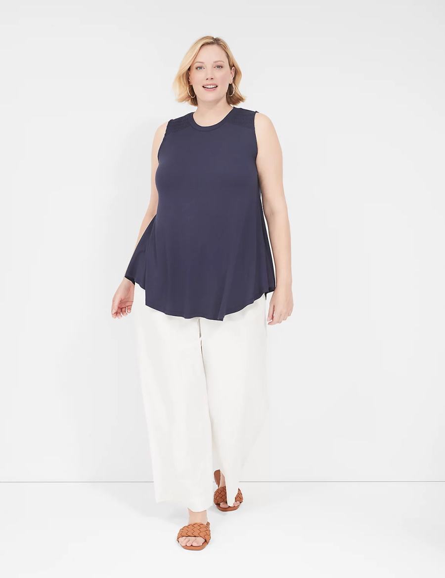 μπλουζακια γυναικεια Lane Bryant Max Swing High-Neck Smocked-Shoulder Tunic μπλε | KML2539DW