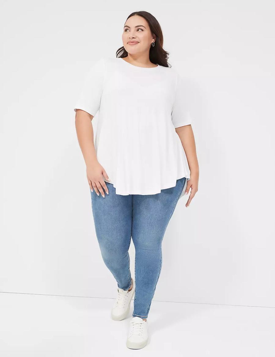 μπλουζακια γυναικεια Lane Bryant Max Swing Perfect Sleeve Crew-Neck Tee ασπρα | XVS2370QX