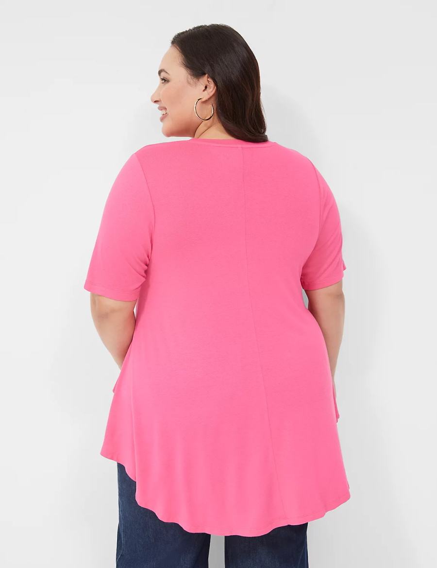 μπλουζακια γυναικεια Lane Bryant Max Swing Perfect Sleeve Crew-Neck Tee ροζ | CAL2681IT