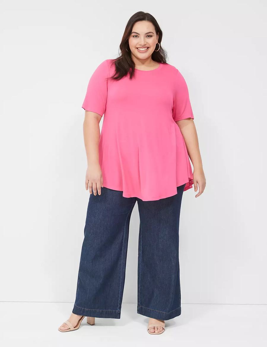 μπλουζακια γυναικεια Lane Bryant Max Swing Perfect Sleeve Crew-Neck Tee ροζ | CAL2681IT