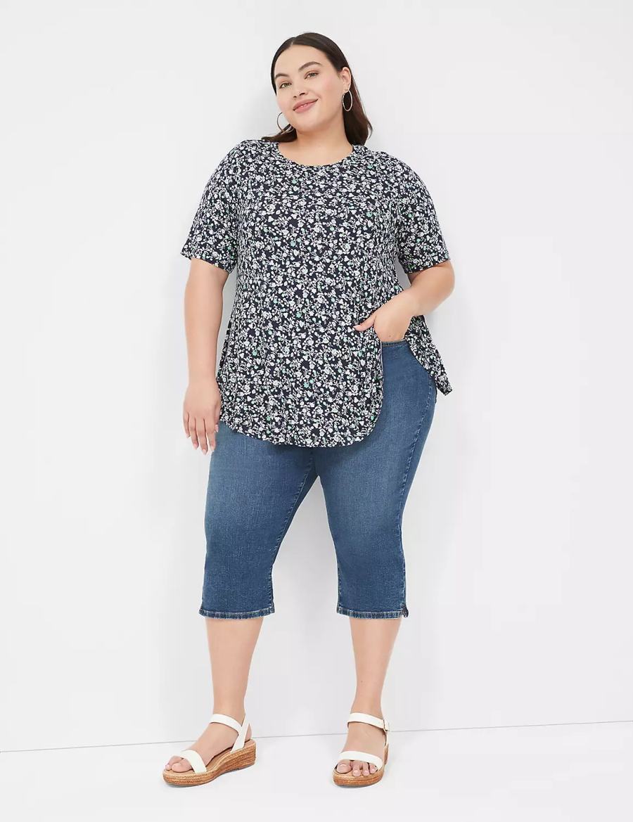 μπλουζακια γυναικεια Lane Bryant Max Swing Perfect Sleeve Crew-Neck Tee σκουρο μπλε πρασινο | NPG2459OL