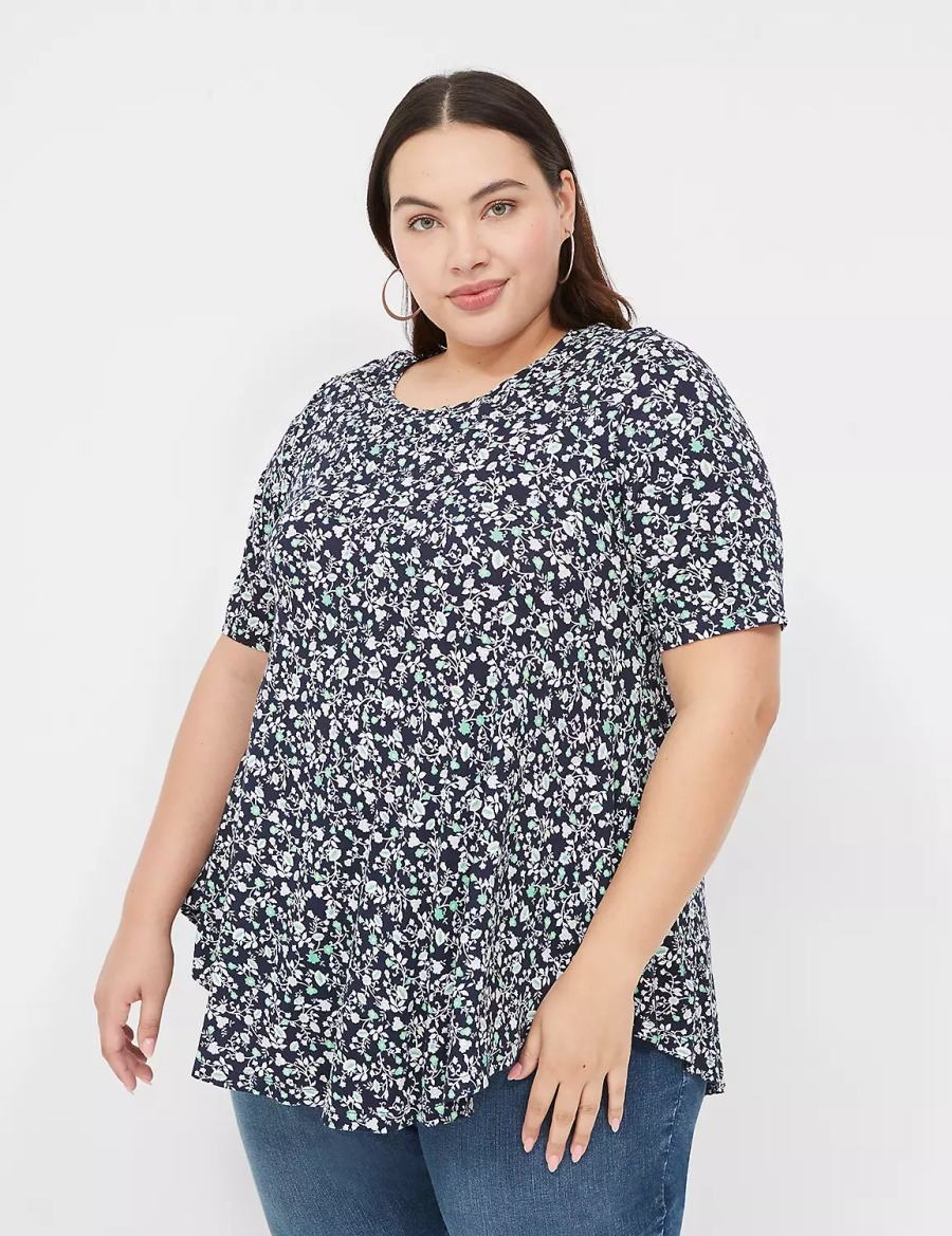 μπλουζακια γυναικεια Lane Bryant Max Swing Perfect Sleeve Crew-Neck Tee σκουρο μπλε πρασινο | NPG2459OL