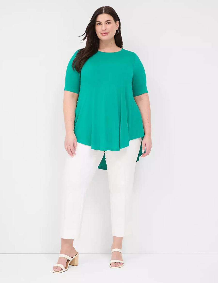 μπλουζακια γυναικεια Lane Bryant Max Swing Perfect Sleeve Crew-Neck Tee ανοιχτο τυρκουάζ | OTH5434XO