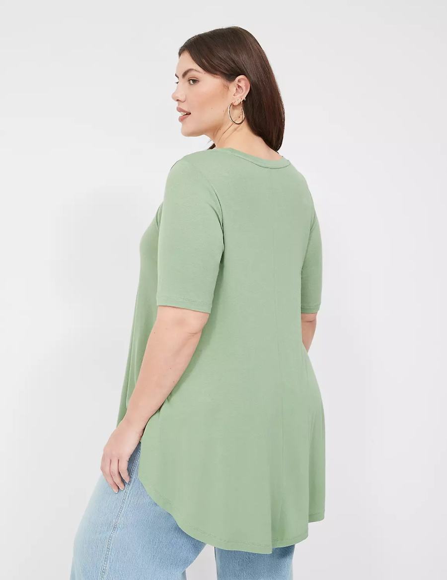 μπλουζακια γυναικεια Lane Bryant Max Swing Perfect Sleeve Crew-Neck Tee ανοιχτο πρασινο | HGR6633NZ