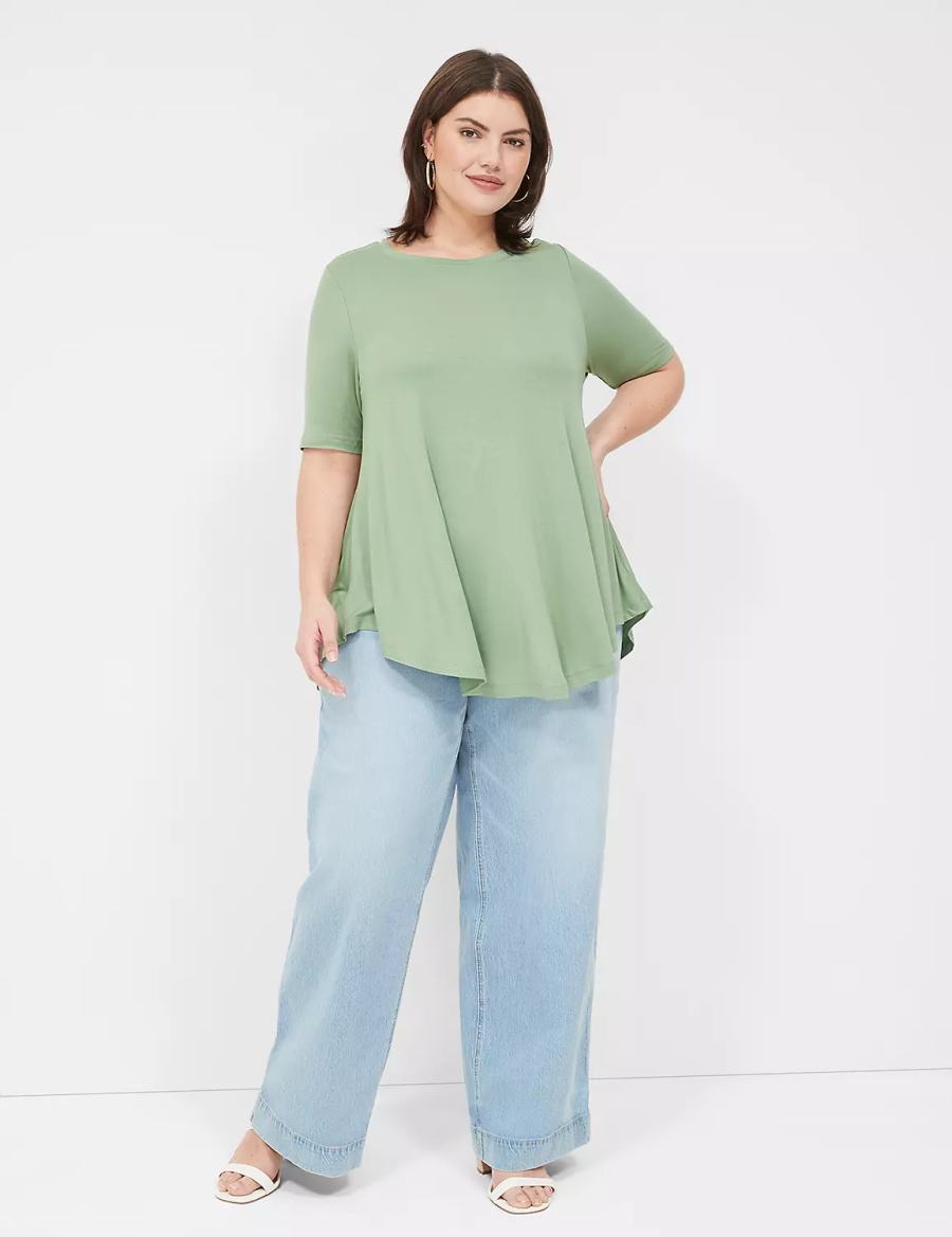 μπλουζακια γυναικεια Lane Bryant Max Swing Perfect Sleeve Crew-Neck Tee ανοιχτο πρασινο | HGR6633NZ