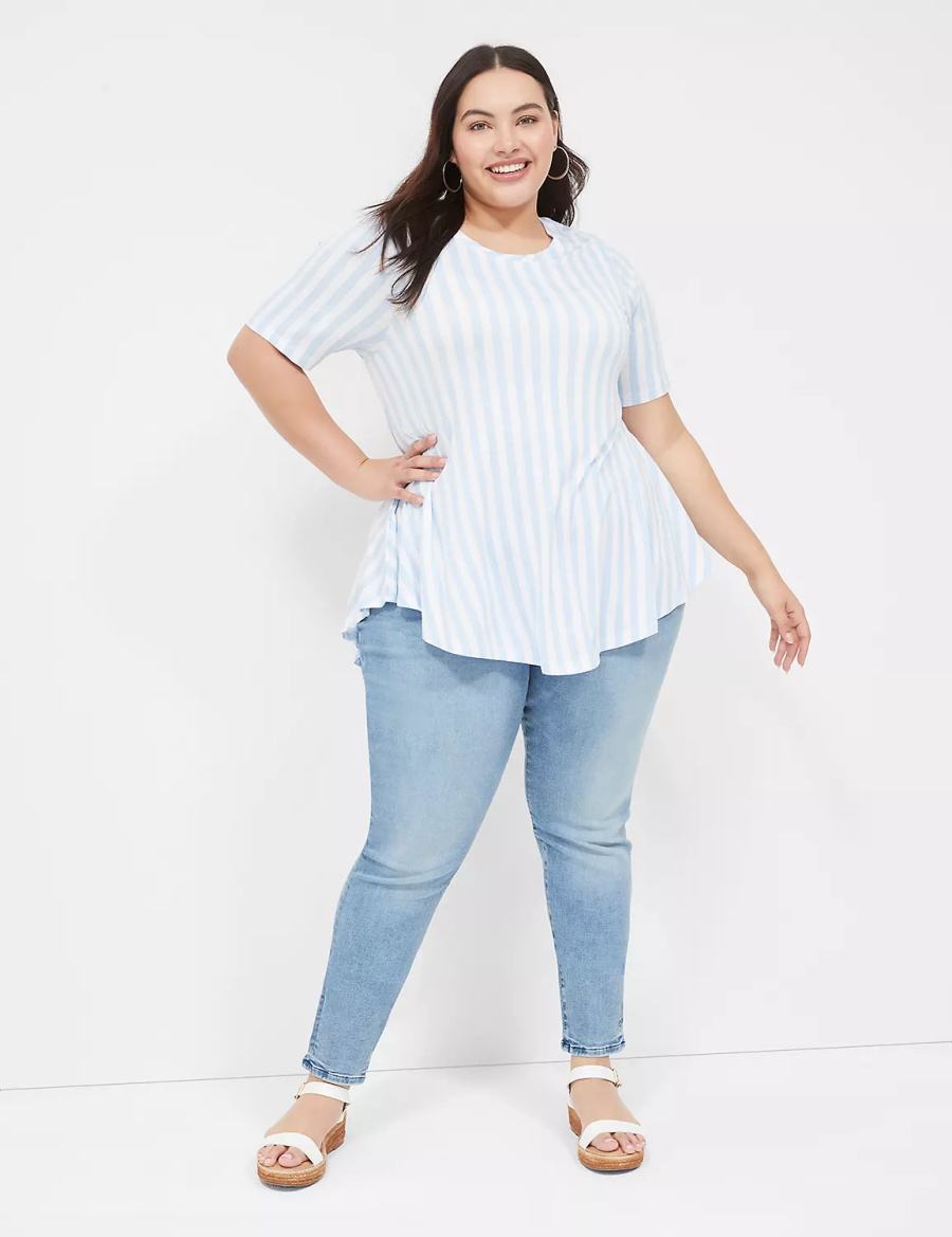 μπλουζακια γυναικεια Lane Bryant Max Swing Perfect Sleeve Crew-Neck Tee ανοιχτο μπλε | MXS6219JS