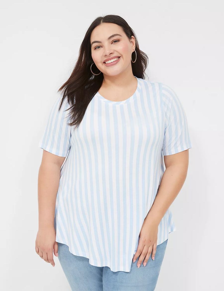 μπλουζακια γυναικεια Lane Bryant Max Swing Perfect Sleeve Crew-Neck Tee ανοιχτο μπλε | MXS6219JS