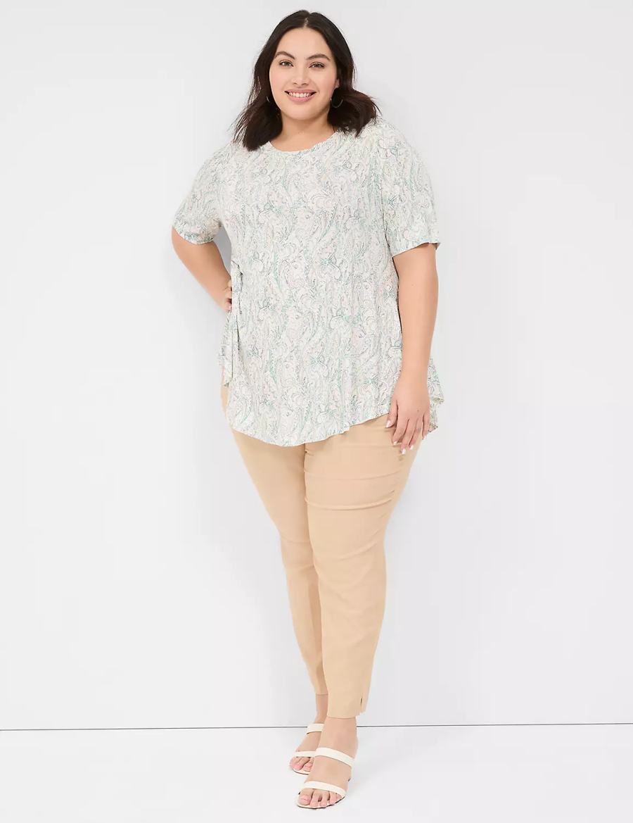 μπλουζακια γυναικεια Lane Bryant Max Swing Perfect Sleeve Crew-Neck Tee κρέμα πρασινο | QBW7781XM