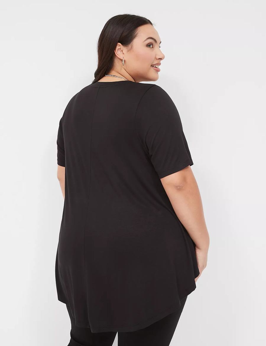 μπλουζακια γυναικεια Lane Bryant Max Swing Perfect Sleeve Crew-Neck Tee μαυρα | NLN4891EG