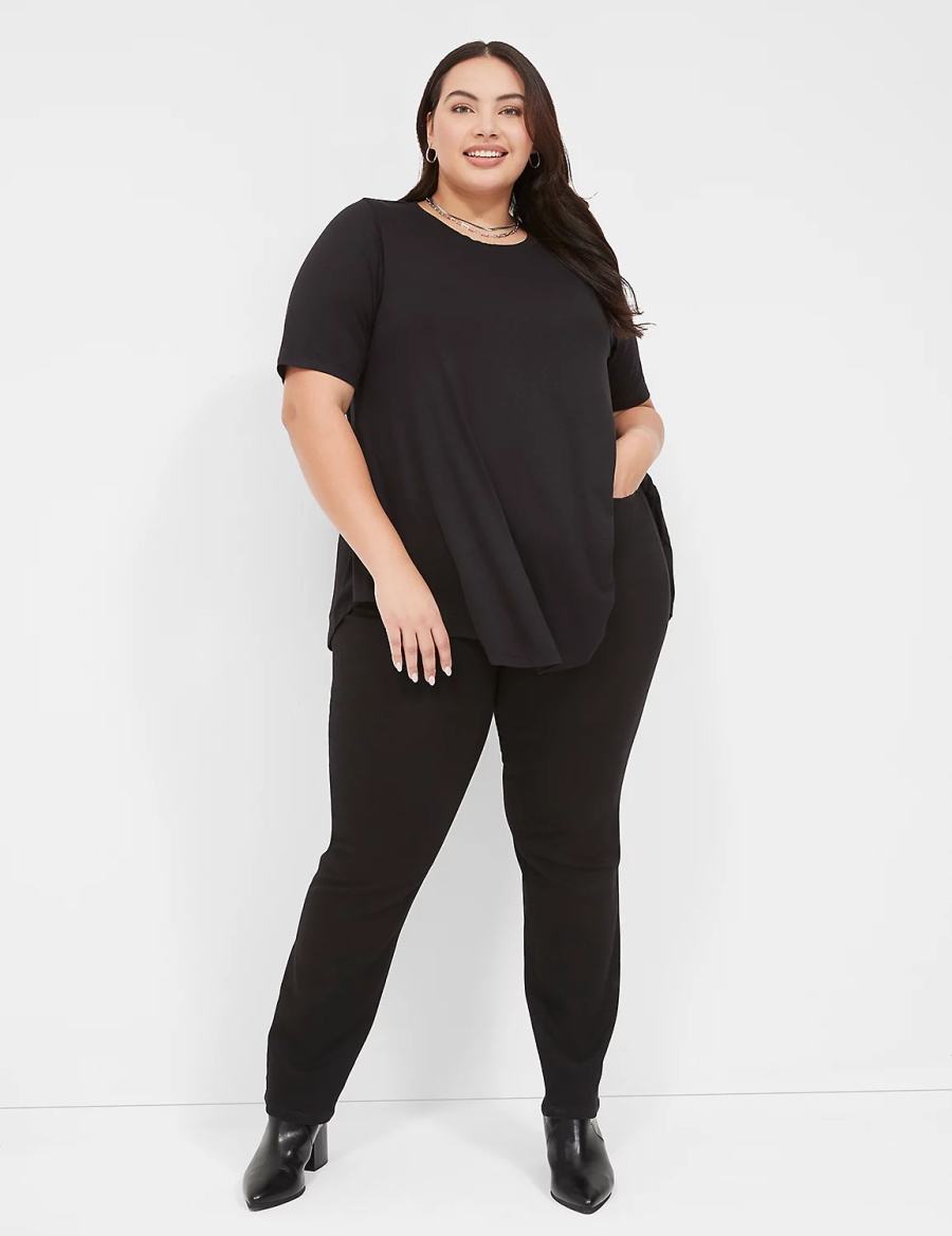 μπλουζακια γυναικεια Lane Bryant Max Swing Perfect Sleeve Crew-Neck Tee μαυρα | NLN4891EG