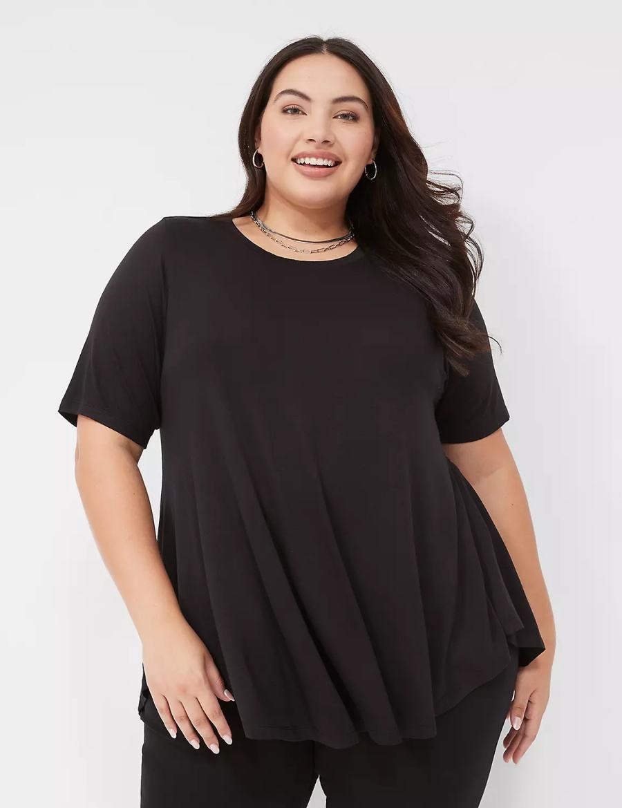 μπλουζακια γυναικεια Lane Bryant Max Swing Perfect Sleeve Crew-Neck Tee μαυρα | NLN4891EG