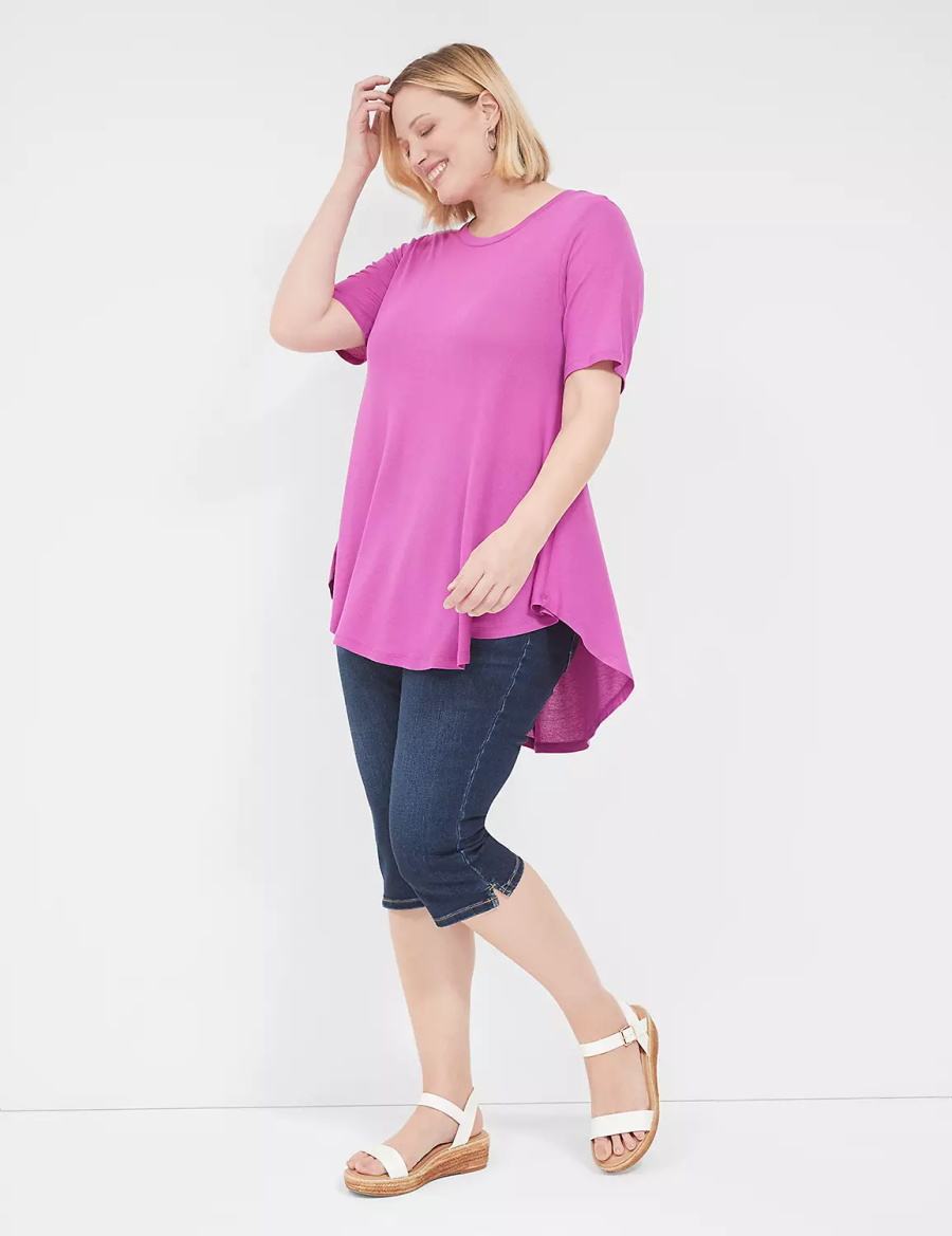 μπλουζακια γυναικεια Lane Bryant Max Swing Perfect Sleeve Crew-Neck Tee μωβ | KMN2444LJ