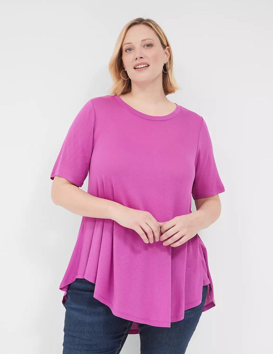 μπλουζακια γυναικεια Lane Bryant Max Swing Perfect Sleeve Crew-Neck Tee μωβ | KMN2444LJ