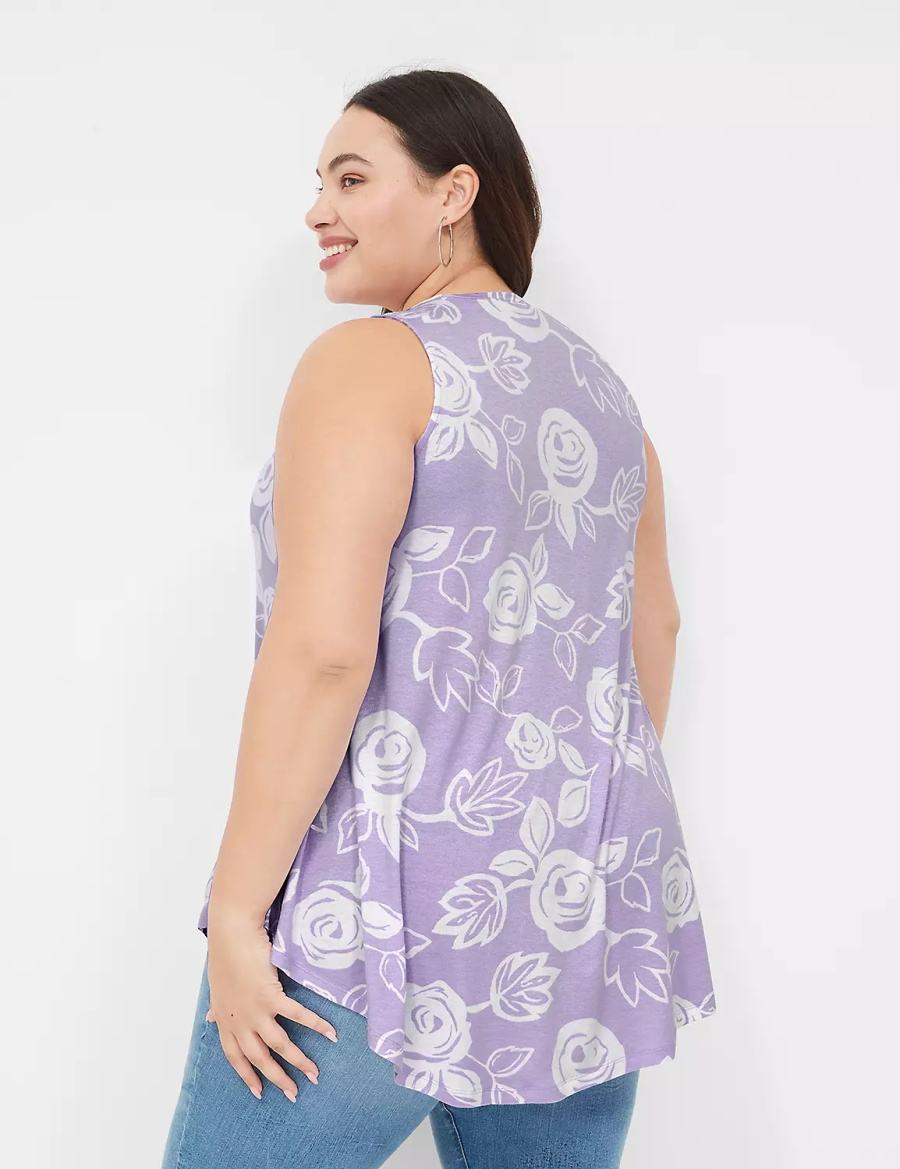 μπλουζακια γυναικεια Lane Bryant Max Swing Sleeveless High-Neck Tunic ασπρα μωβ | LMK7428AW