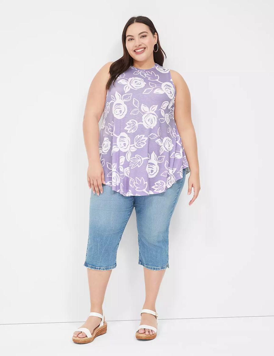 μπλουζακια γυναικεια Lane Bryant Max Swing Sleeveless High-Neck Tunic ασπρα μωβ | LMK7428AW