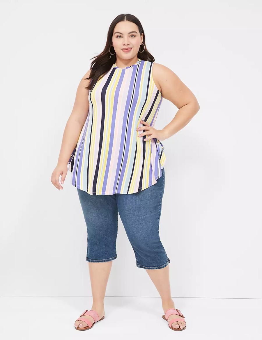 μπλουζακια γυναικεια Lane Bryant Max Swing Sleeveless High-Neck Tunic μωβ Πολύχρωμο | CHO8969WL