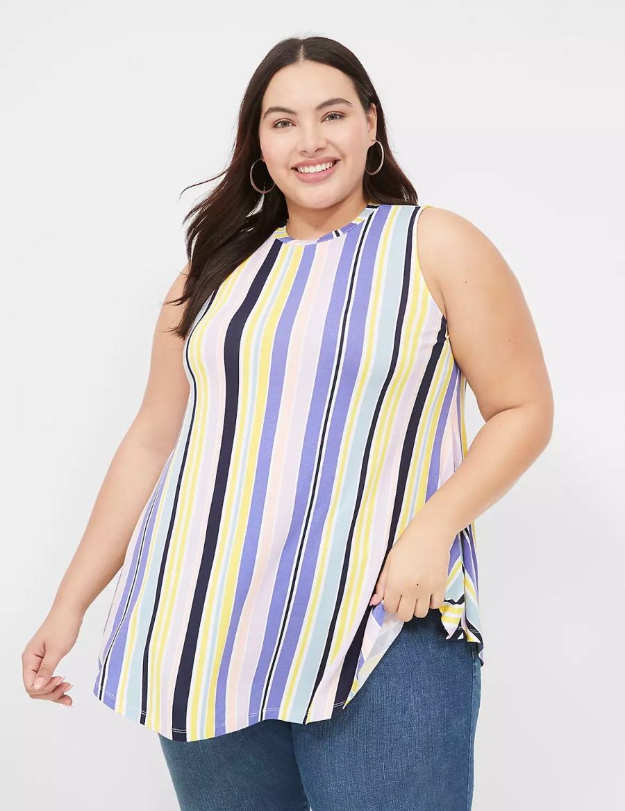 μπλουζακια γυναικεια Lane Bryant Max Swing Sleeveless High-Neck Tunic μωβ Πολύχρωμο | CHO8969WL