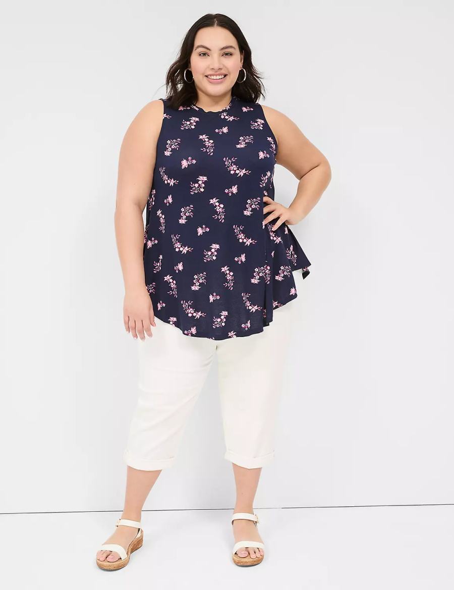 μπλουζακια γυναικεια Lane Bryant Max Swing Sleeveless High-Neck Tunic ροζ σκουρο μπλε | IPH6599JC