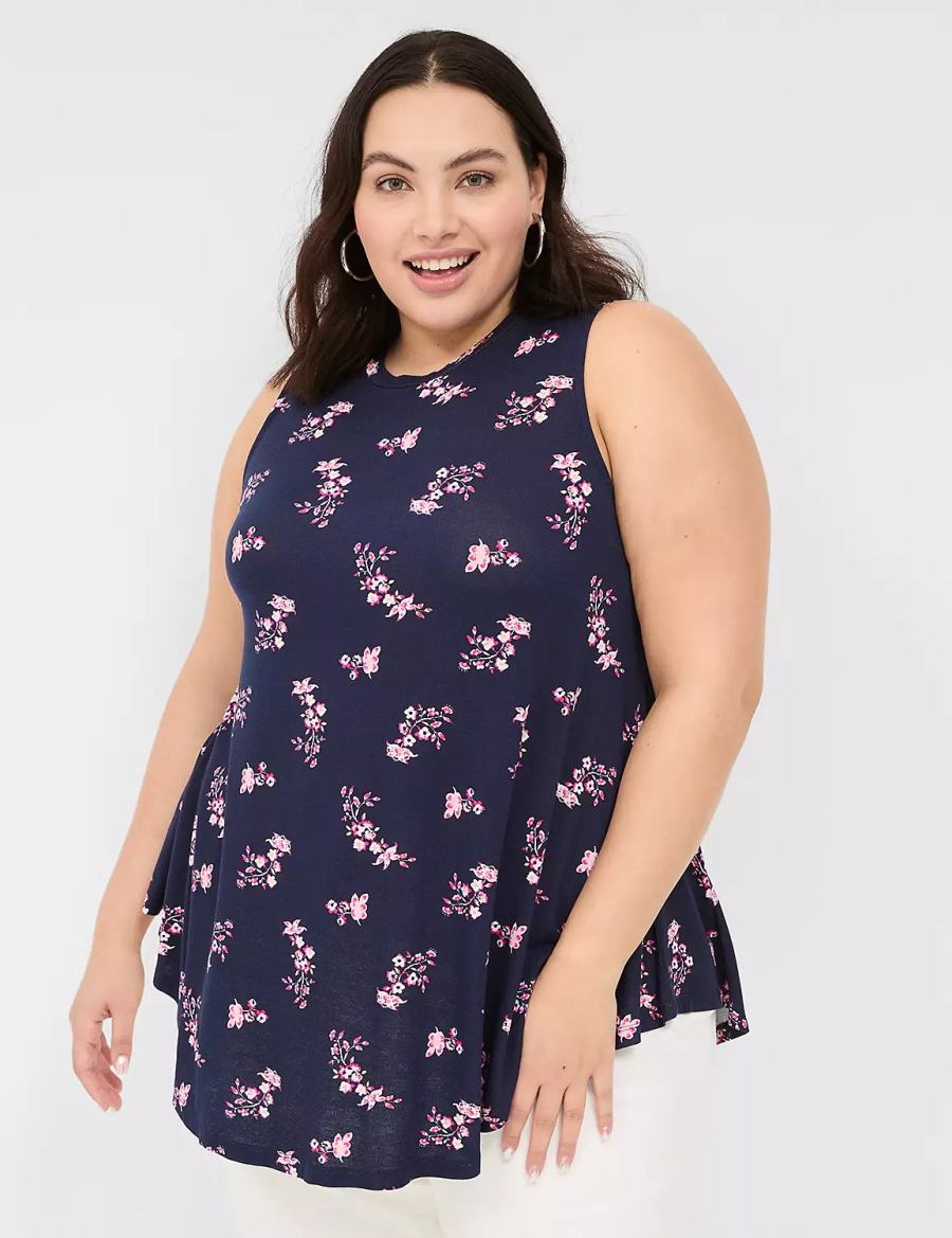 μπλουζακια γυναικεια Lane Bryant Max Swing Sleeveless High-Neck Tunic ροζ σκουρο μπλε | IPH6599JC