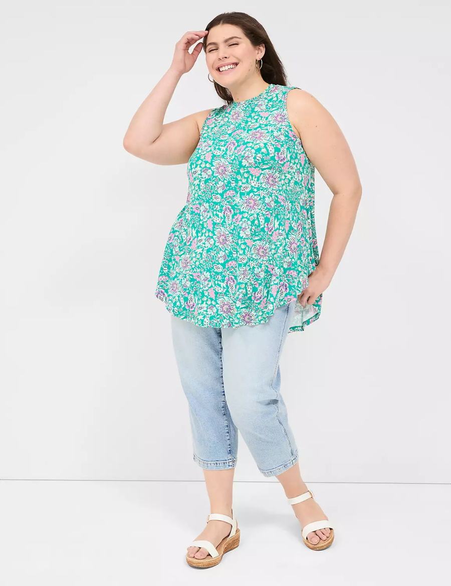 μπλουζακια γυναικεια Lane Bryant Max Swing Sleeveless High-Neck Tunic ανοιχτο τυρκουάζ | KSM7772BE