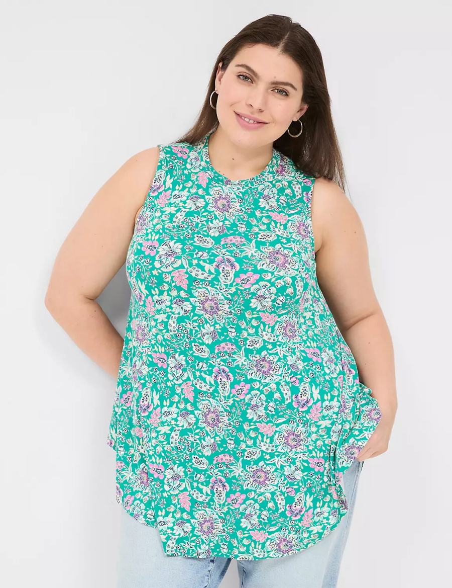 μπλουζακια γυναικεια Lane Bryant Max Swing Sleeveless High-Neck Tunic ανοιχτο τυρκουάζ | KSM7772BE