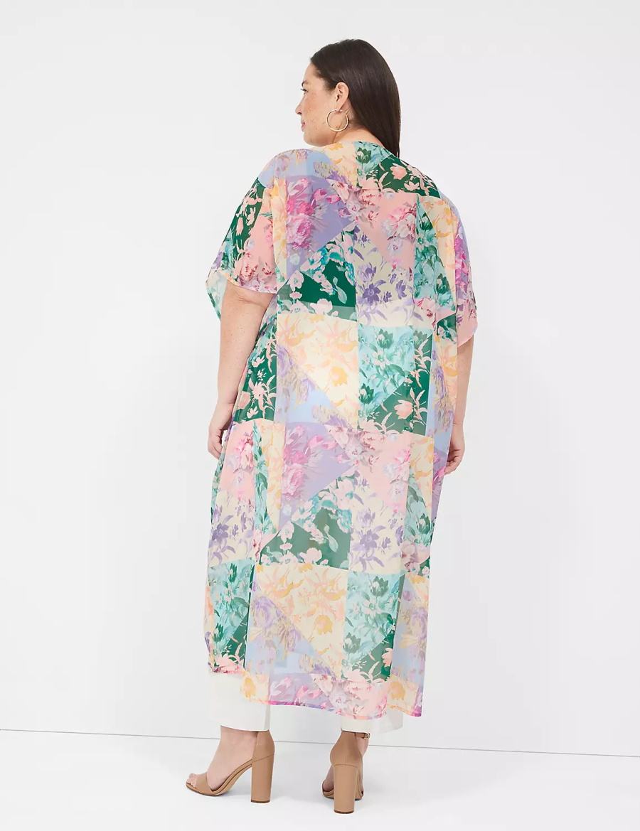 Μπουρνούζι γυναικεια Lane Bryant Maxi Open-Front Overpiece πρασινο Πολύχρωμο | KJD7199LJ