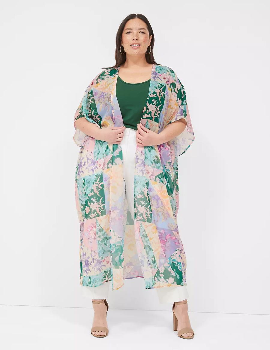 Μπουρνούζι γυναικεια Lane Bryant Maxi Open-Front Overpiece πρασινο Πολύχρωμο | KJD7199LJ