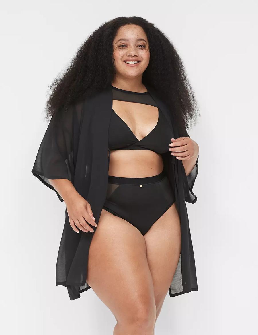 Φορεμα γυναικεια Lane Bryant Mesh Backless Kimono μαυρα | OYA955ME