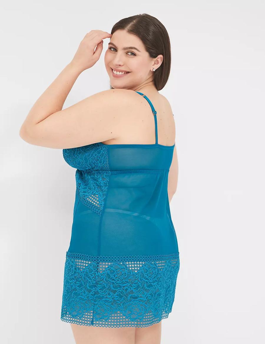 Φορεμα γυναικεια Lane Bryant Mesh & Lace Slip μπλε | KHQ2640PX