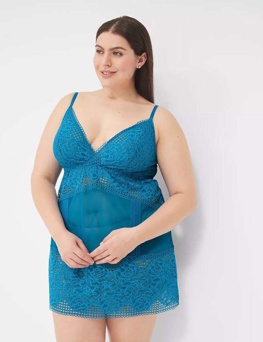 Φορεμα γυναικεια Lane Bryant Mesh & Lace Slip μπλε | KHQ2640PX