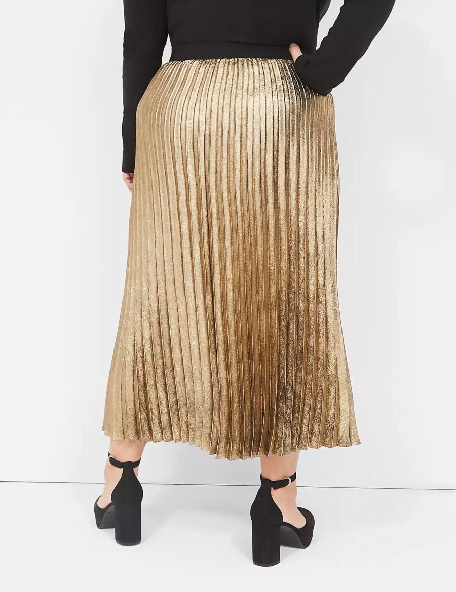 φουστεσ γυναικεια Lane Bryant Metallic Pleated Midi χρυσο χρωμα | OCG4337DZ