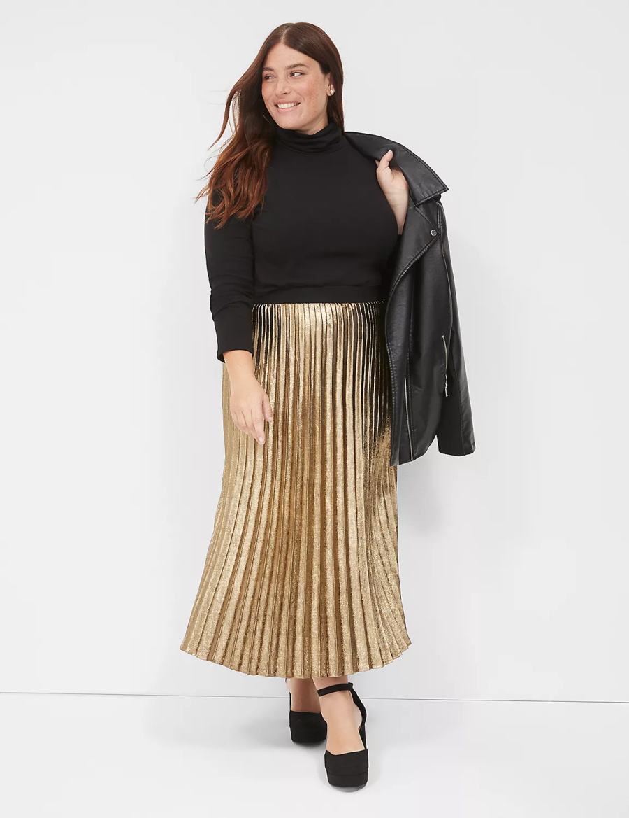 φουστεσ γυναικεια Lane Bryant Metallic Pleated Midi χρυσο χρωμα | OCG4337DZ