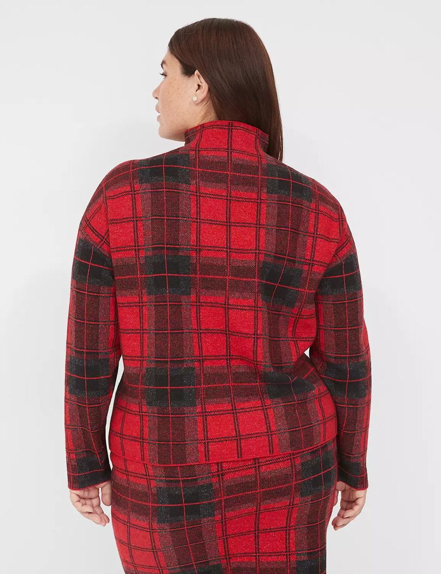 Πουλόβερ γυναικεια Lane Bryant Mock-Neck Plaid κοκκινα | OMM5785WD