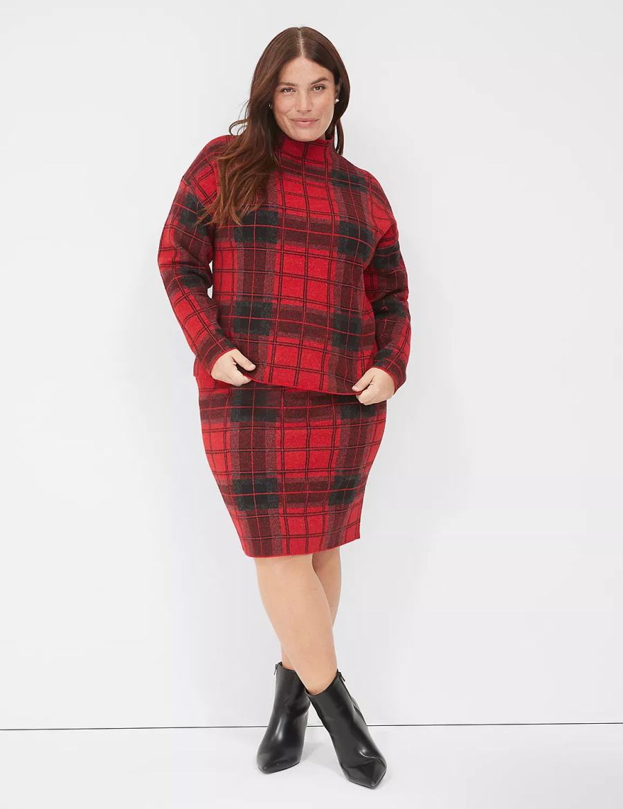 Πουλόβερ γυναικεια Lane Bryant Mock-Neck Plaid κοκκινα | OMM5785WD