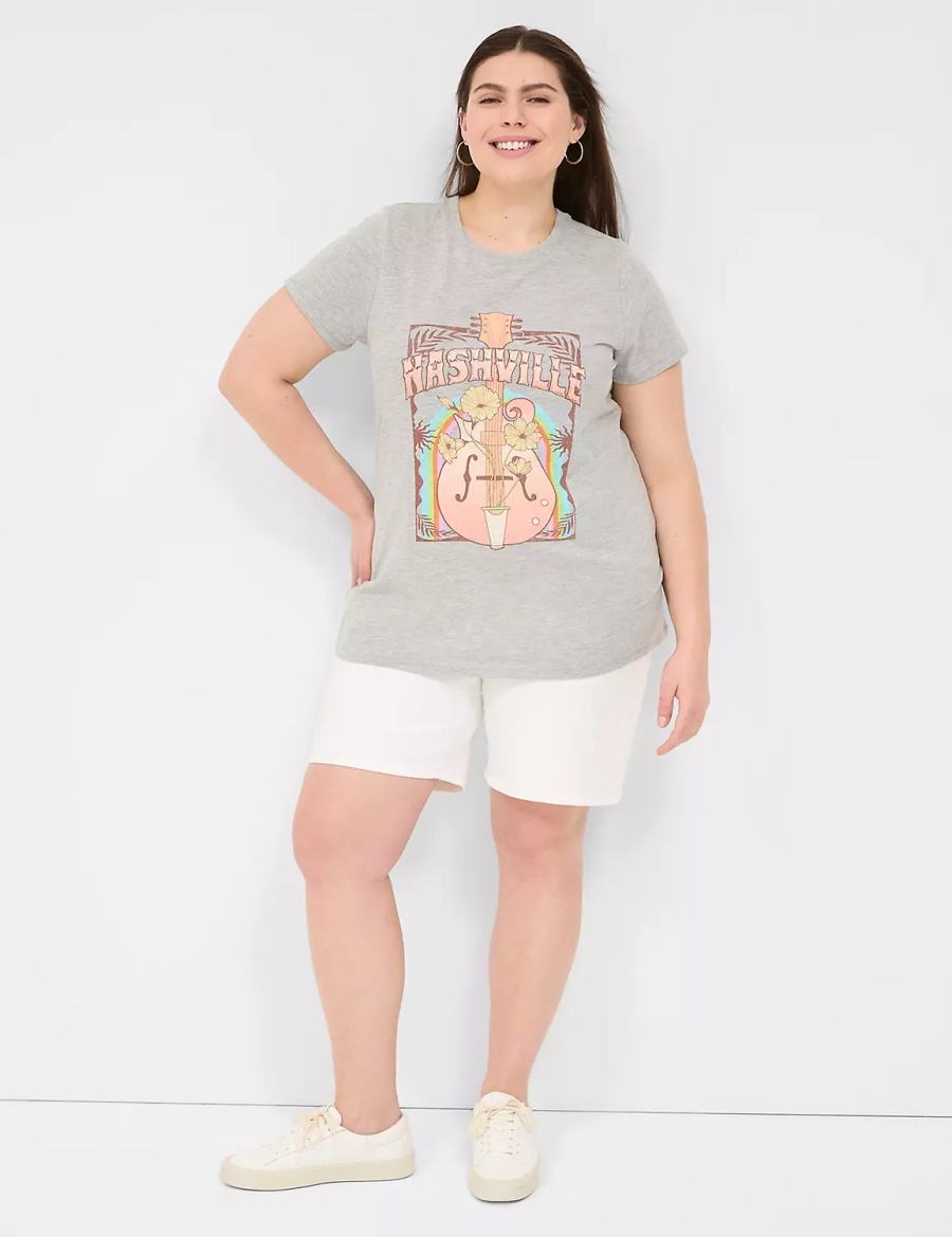 μπλουζακια γυναικεια Lane Bryant Nashville Graphic Tee ανοιχτο γκρι | CRM4520AI