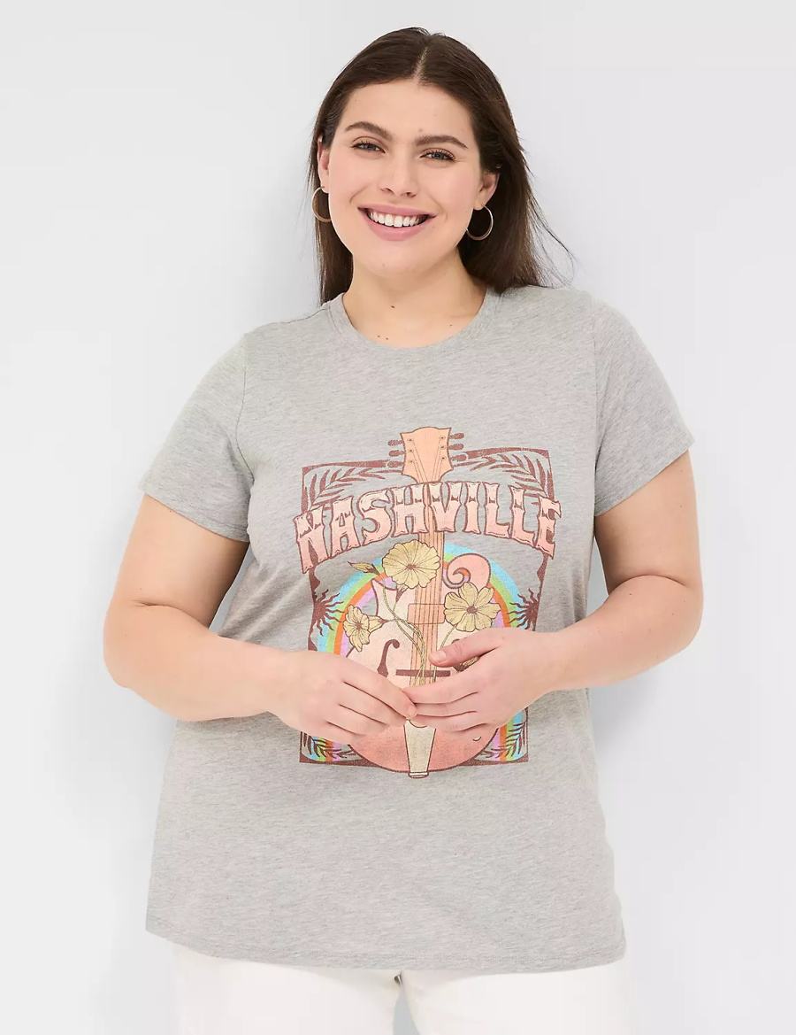 μπλουζακια γυναικεια Lane Bryant Nashville Graphic Tee ανοιχτο γκρι | CRM4520AI