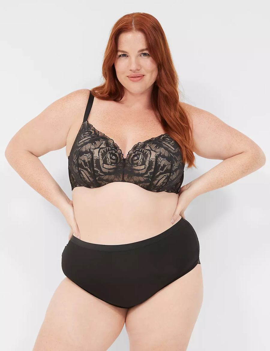 Κιλότα γυναικεια Lane Bryant No-Show Lace-Back Full μαυρα | EKB247MS