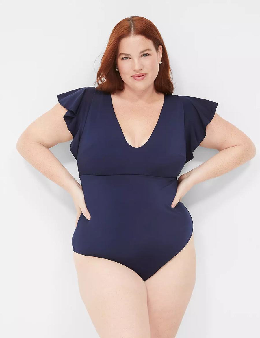 Μαγιό γυναικεια Lane Bryant No-Wire Flutter-Sleeve One-Piece μπλε | ULN1137YK