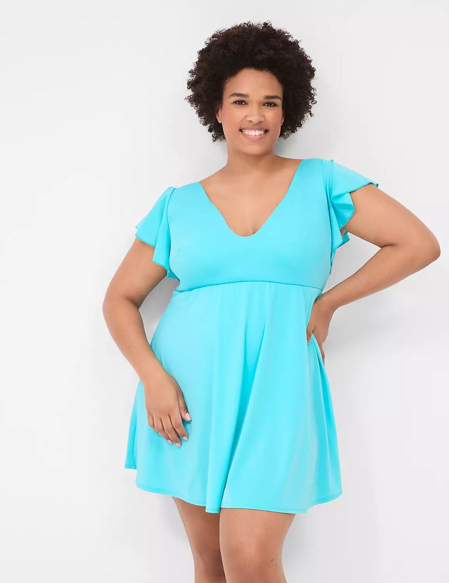 Φορεμα γυναικεια Lane Bryant No-Wire Flutter-Sleeve Swim μπλε | BMJ1153LG