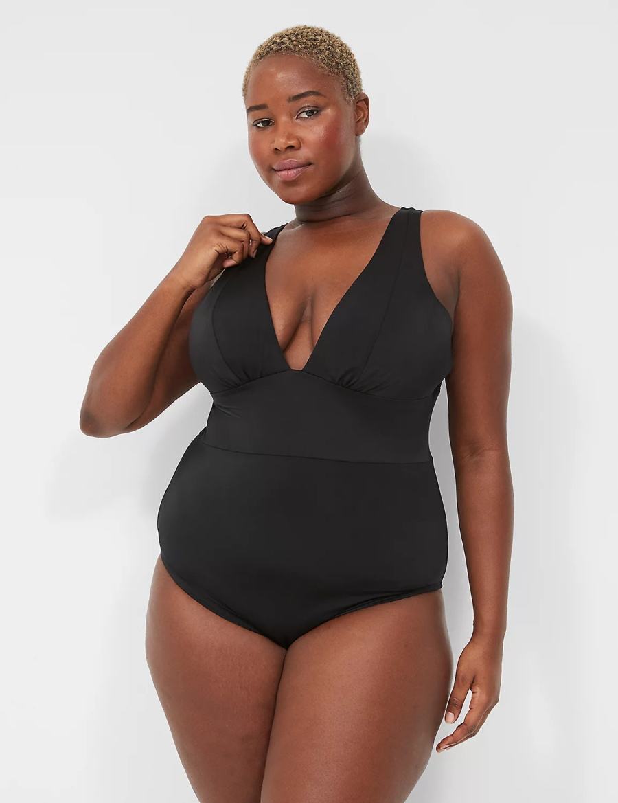 Μαγιό γυναικεια Lane Bryant No-Wire Plunge One-Piece μαυρα | MDH4356SM