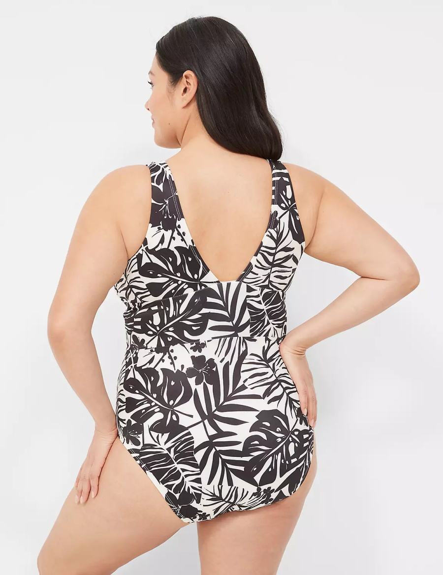 Μαγιό γυναικεια Lane Bryant No-Wire Plunge One-Piece ασπρα μαυρα | BPD4926OP