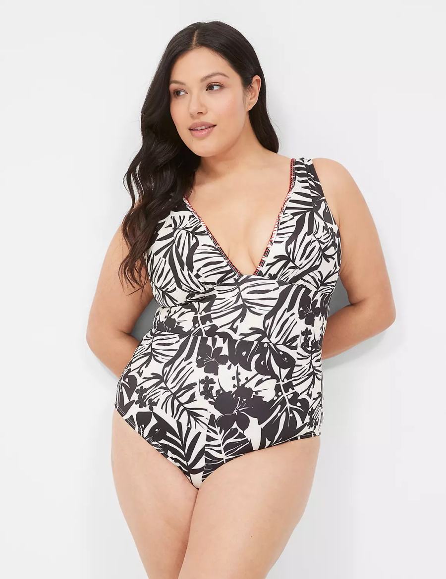 Μαγιό γυναικεια Lane Bryant No-Wire Plunge One-Piece ασπρα μαυρα | BPD4926OP