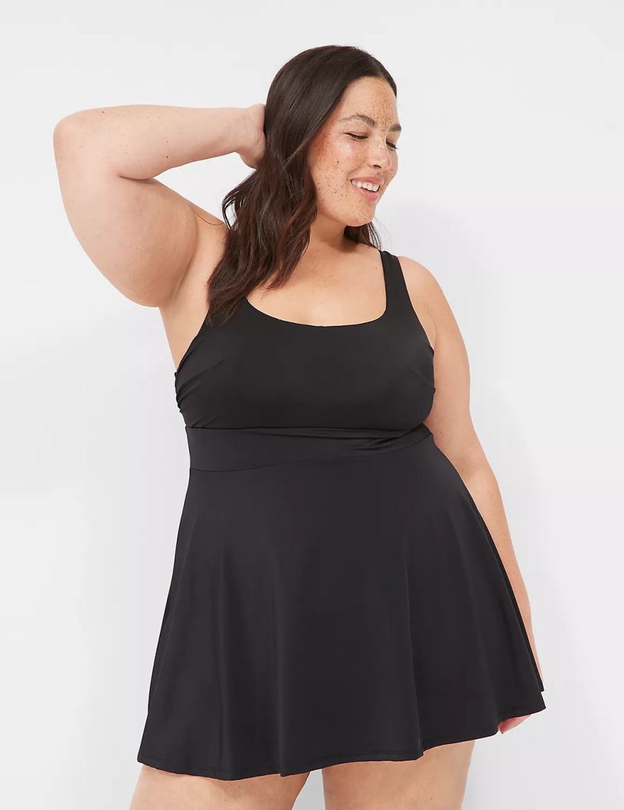 Φορεμα γυναικεια Lane Bryant No-Wire Scoop-Neck Swim μαυρα | FWV2891DV