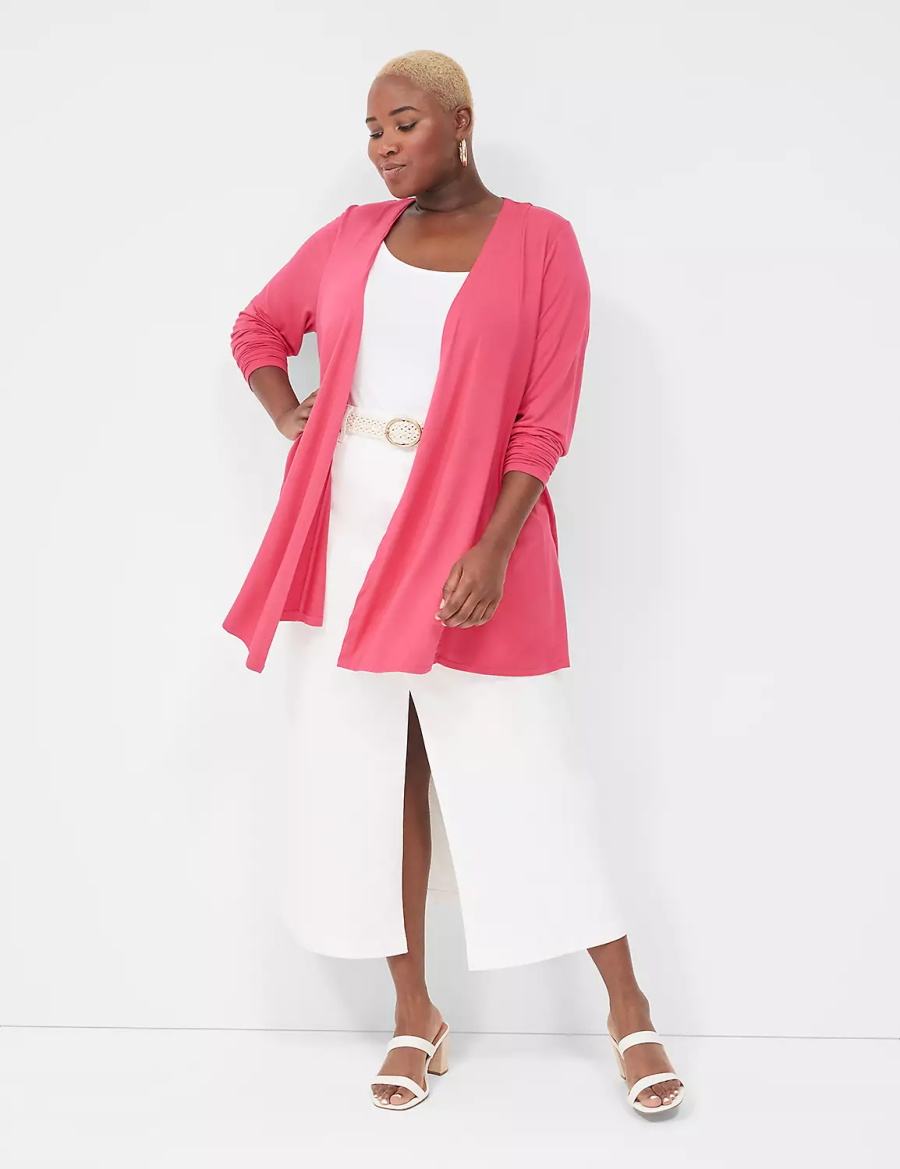 Μπουρνούζι γυναικεια Lane Bryant Open-Front Fit & Flare Overpiece ροζ | XPB7168PO