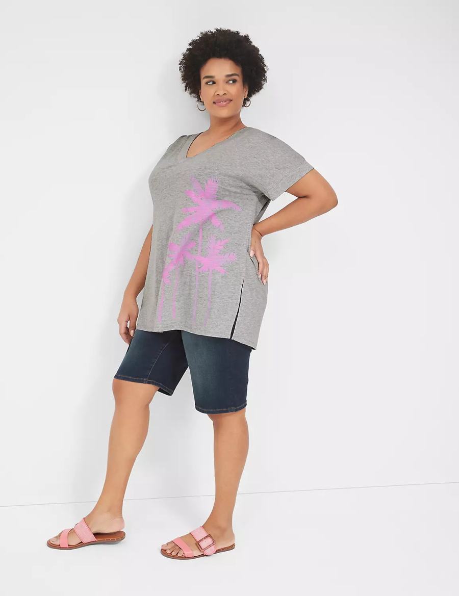 μπλουζακια γυναικεια Lane Bryant Palm Trees Graphic Easy Tunic γκρι | LVV171GO