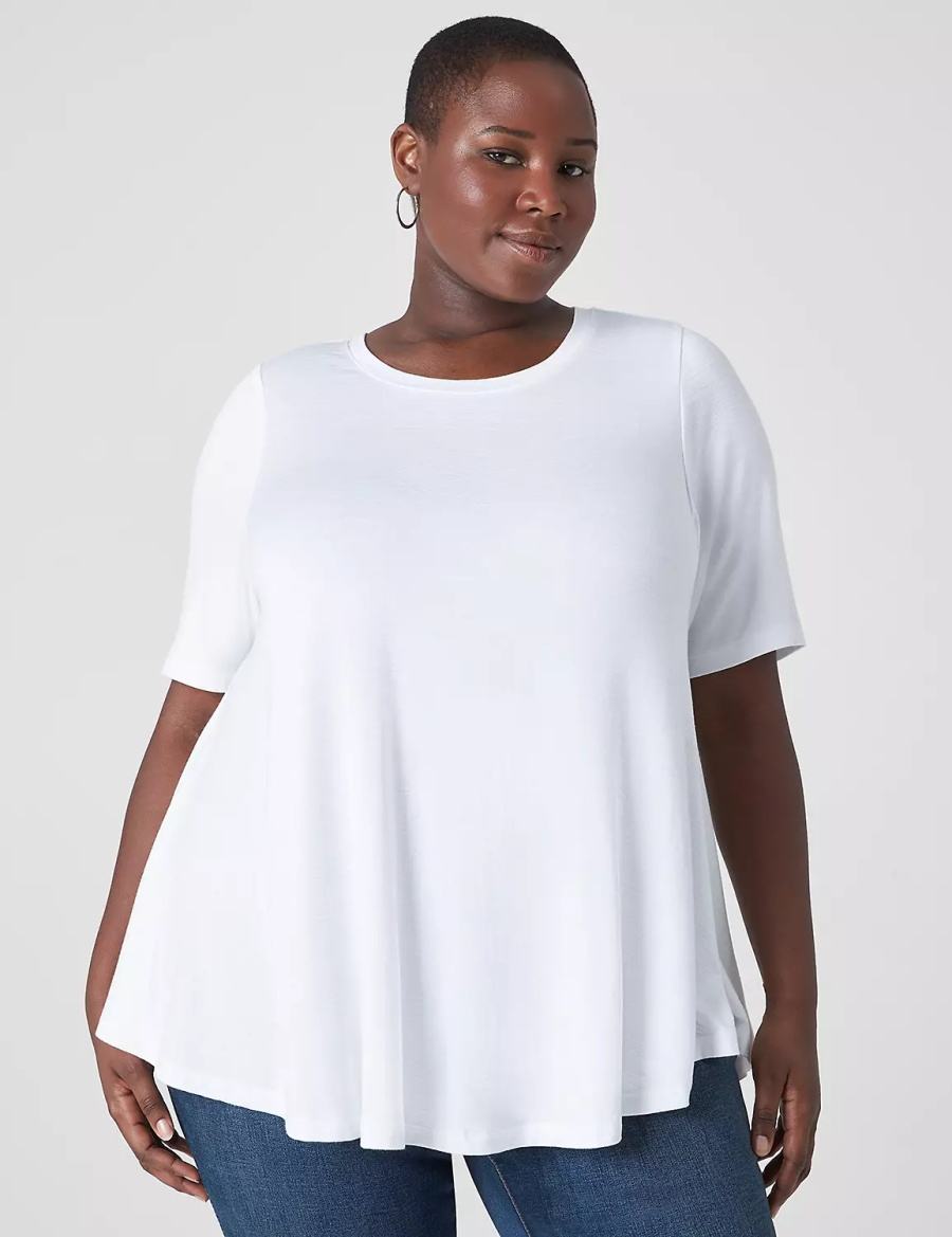 μπλουζακια γυναικεια Lane Bryant Perfect Sleeve Crew-Neck Extreme Swing Tunic ασπρα | PCY6224UU