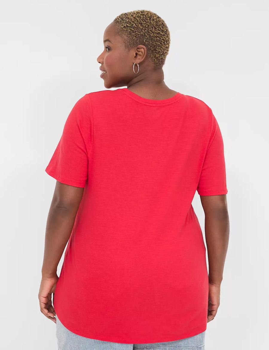 μπλουζακια γυναικεια Lane Bryant Perfect Sleeve Crew-Neck Tee κοκκινα | SUH8687QB