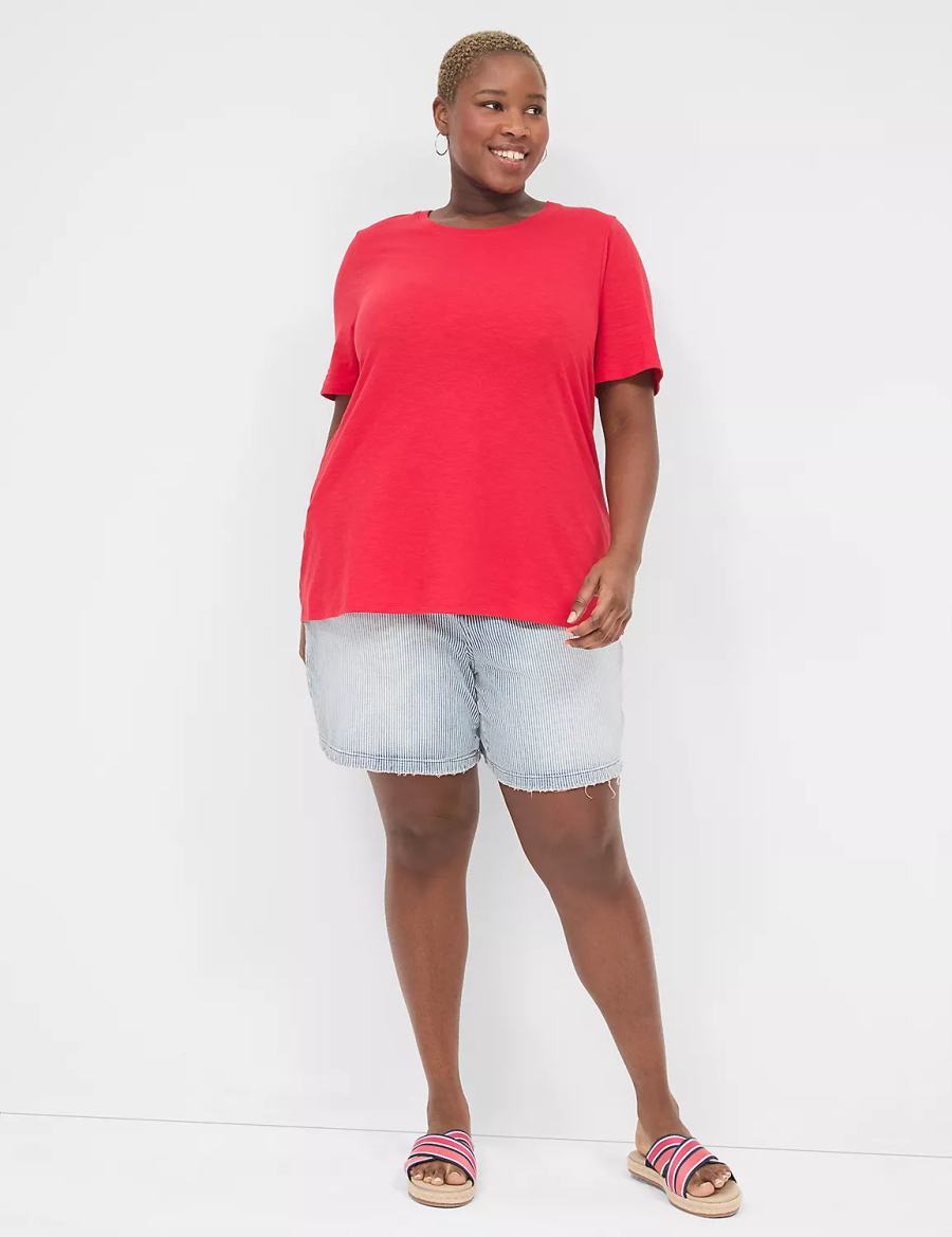 μπλουζακια γυναικεια Lane Bryant Perfect Sleeve Crew-Neck Tee κοκκινα | SUH8687QB