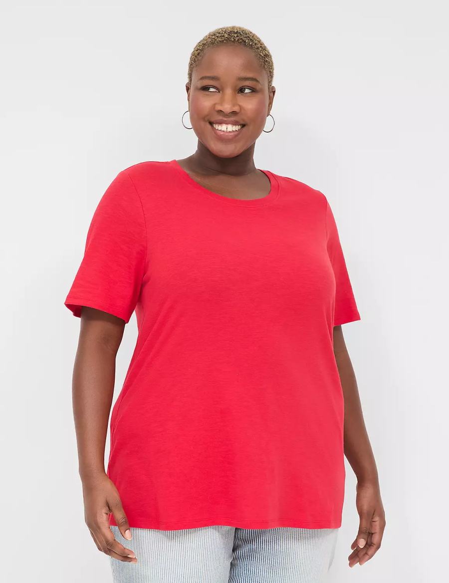 μπλουζακια γυναικεια Lane Bryant Perfect Sleeve Crew-Neck Tee κοκκινα | SUH8687QB