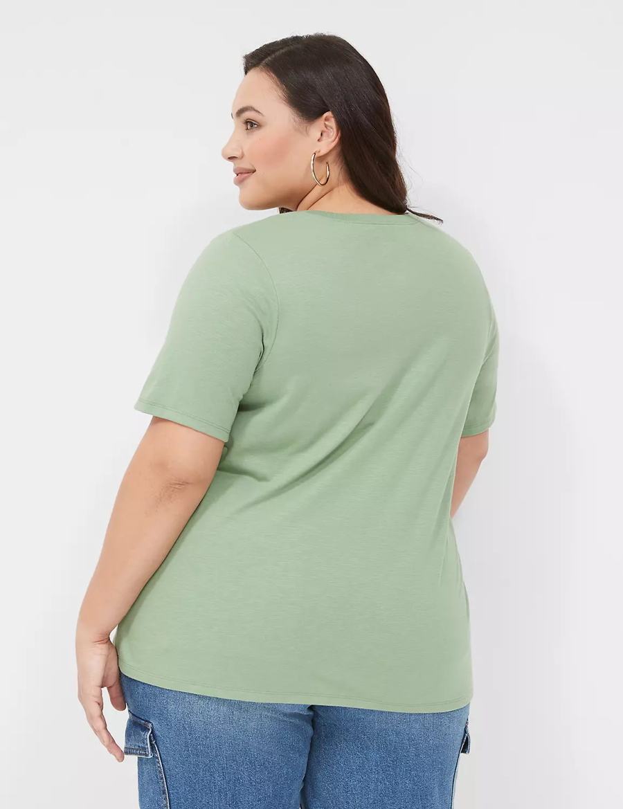 μπλουζακια γυναικεια Lane Bryant Perfect Sleeve Crew-Neck Tee ανοιχτο πρασινο | AQA373HH